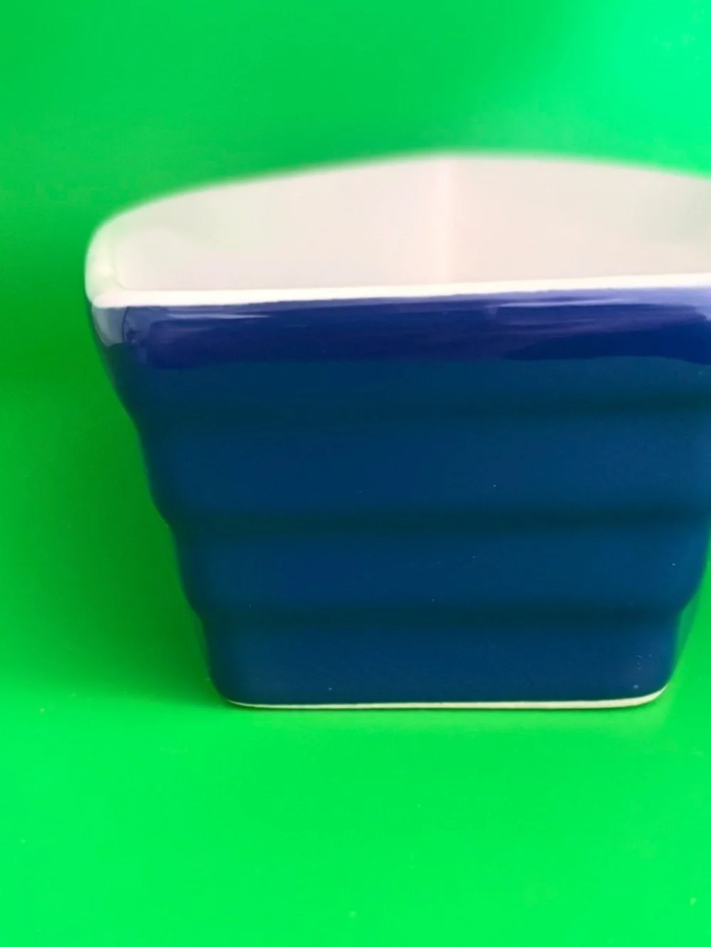 Share Sur La Table Boat-Shaped Serving Bowl Navy Blue White Interior Glazed Ston